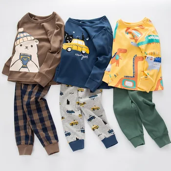 Crianças do bebê Conjuntos de Pijamas de Algodão Meninos Pijamas Terno Outono Meninas de Pijama de Manga Longa Pijamas Tops+Calças 2pcs Roupa das Crianças