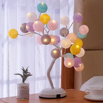 Criativo Bola de Algodão a Árvore de lâmpada de Vime Bola de Luz LED Luzes do Quarto Sala de estar Luzes, Decorações de Quarto de lâmpada de Tabela de Presente de Aniversário