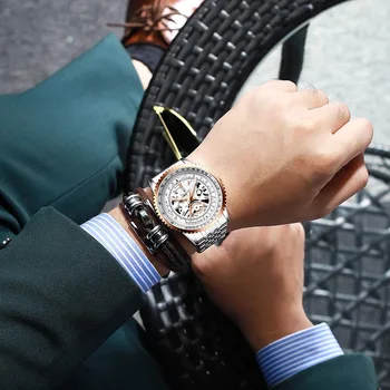 Criativo De Engrenagens De Relógios De Homens De Aço Inoxidável Luxuoso Relógio Elegante Impermeável Negócios Do Esporte Quartzo Relógio De Pulso Masculino Relógio Masculino