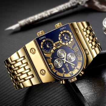 Criativo De Ouro Grandes Homens Do Relógio De Quartzo Multi Mostradores Do Grande Relógio De Aço Inoxidável Militar Do Esporte Relógio De Pulso Masculino Relógio Masculino