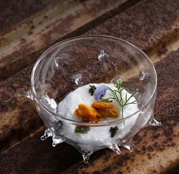 Culinária concepção artística pratos de vidro criativo mesa ouriço ouriço-do-mar tigela de vidro prato de sashimi
