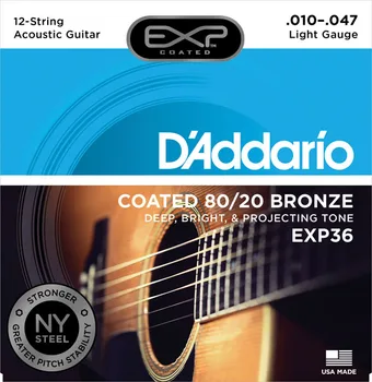 D'Addario EXP Revestido 80/20 Bronze Cordas de Violão, EXP10 EXP11 EXP12 EXP13 EXP14 EXP36 (12-Seqüência de caracteres)