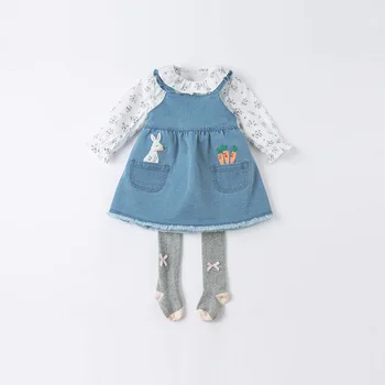 DBJ16970-1 dave bella moda primavera bebê meninas estampa camisas infantil criança tops crianças roupas de alta qualidade