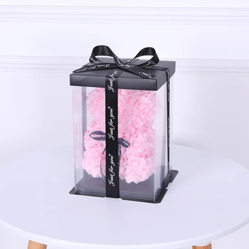 DIY 25cm de Pelúcia Rosa Urso Com Caixa Artificial PE Flor Urso Rosa de Dia dos Namorados Para a Namorada Mulher Esposa, Mãe de Presentes do Dia