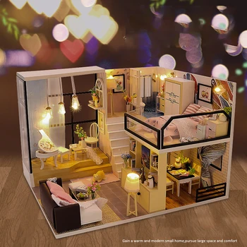 DIY Casa de bonecas de Quarto da Menina Com Piano Kit Montado em Miniatura com Mobiliário de Casa de Boneca a Casa de Brinquedos para Crianças de Adultos Presentes