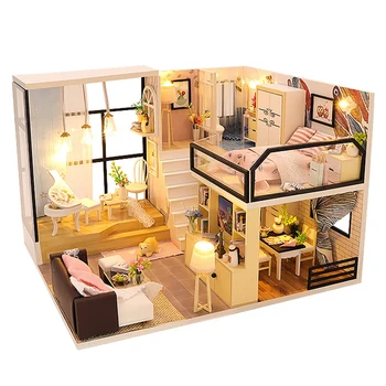 DIY Casa de bonecas de Quarto da Menina Com Piano Kit Montado em Miniatura com Mobiliário de Casa de Boneca a Casa de Brinquedos para Crianças de Adultos Presentes