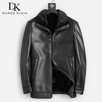 DK Promover o Novo Inverno Real de pele de Carneiro de Vison Casacos de Pele de Homens Quentes Casual Preto de Couro Genuíno Roupas de Pele Natural Outwear