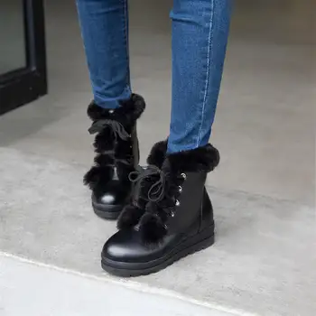 DORATASIA Tamanho Grande 30-43 Feminino de Inverno Ankle Boots Quente Fur Botas de Plataforma Mulheres de Aumento da Altura Grosso de Pelúcia Sapatos de Mulher