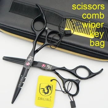 DRGSKL cabelo preto tesoura de 5,5 polegadas cor-de-rosa parafuso profissionais de cabeleireiro, barbeiro tesoura de desbaste, tesouras de LOGOTIPO personalizado