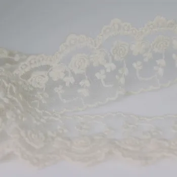 De 14 metros de 4,5 cm de Marfim Bordado de Flores Applique Lace Trim de Algodão Traje Vestido de Enfeites de Costura, Tecido de Renda
