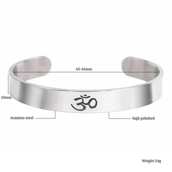 De Aço inoxidável OM Bangle Cuff para Homens Yoga cor de Prata, Hindu, Budista Hinduísmo na Índia Abrir Bracelete de Punk Jóias