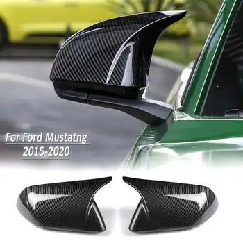 De Fibra de carbono de Cor de Chifre Laterais Estilo Asa ABS Retrovisor Espelho Cap Caso Shell Tampa de acabamento Para Ford Mustang-2020