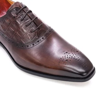 De Tamanho grande, 13 de Homens Vestido de Sapatos Oxford Artesanal de Couro Genuíno Marrom de Crocodilo Preto Impressão Brogue Negócio Formal Sapatos para Homens