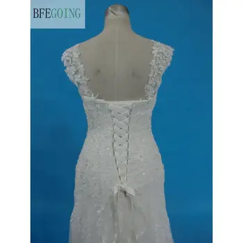 De Tule branco de Renda Querida Sereia vestido de Casamento Tribunal Trem sem Mangas, Alças Lace Vestidos de Noiva Personalizados feitos