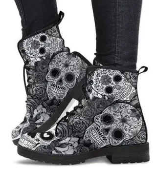 Demonia Goth Plataforma Botas femininas Moda Casual Outono Inverno Sapatos Femininos Artesanais de Impressão de Venda Novo Senhoras Botas de Tornozelo
