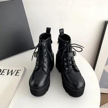 Demonia botas botas militares Mujer Rendas Até botas de Plataforma Motorcyle Botas de Costura Ankle Boots Feminina botines mujer LJB260-1