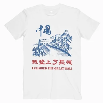 Desfile de moda YF eu Escalou A Grande Muralha Mulheres de 90 Vintage T-Shirt Estilo Chinês de Moda Tee Gráfico Hipsters Grunge Camisa Branca