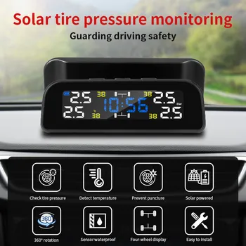 Develuck TPMS Pneu de Carro Monitor de Pressão do Sistema de Controlo Automático do Brilho Solar Ajustável do Poder do ecrã LCD sem Fio 4 pneus