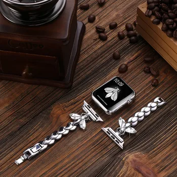 Diamante do cristal de rocha da Cinta de Aço Inoxidável Para a Apple Assistir 6 SE a Banda de 44mm 40mm iWatch Série 5 4 Watchbands Para Applewatch 3