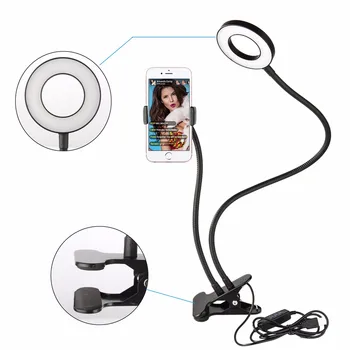 Dimmable LED Selfie Anel de Luz Câmera do Telefone USB anel lâmpada de Fotografia, a Luz de Preenchimento com Telefone de Suporte Stand Para a Composição transmissão ao Vivo