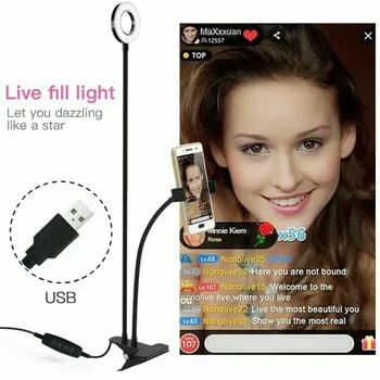 Dimmable LED Selfie Anel de Luz Câmera do Telefone USB anel lâmpada de Fotografia, a Luz de Preenchimento com Telefone de Suporte Stand Para a Composição transmissão ao Vivo