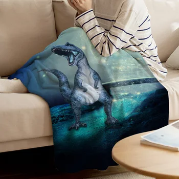 Dinossauro Luz Azul Noite Jogar Cobertor Cobertor De Desenhos Animados Cobertor De Lã Sofá/Cama/Avião De Viagem, Mantas Roupas De Cama Toalha