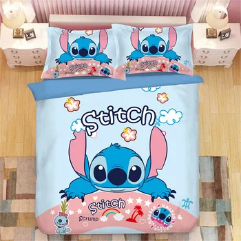 Disney Lilo & Stitch Conjunto de roupa de Cama Filhos Capas de Edredão Fronhas dos desenhos animados jogo de cama Consolador Conjuntos de Cama roupa de cama roupa de cama
