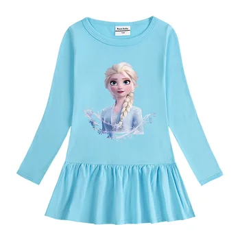 Disney Outono Inverno Baby Girl Dress Congelados Roupas De Crianças Casual Cor Sólida Vestido De Manga Longa Crianças Princesa Elsa Vestidos