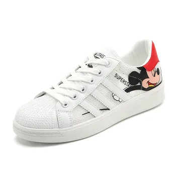 Disney primavera verão novo shell-dedo do pé casual sapatos brancos de meninas estudantes de baixa superior a todos-jogo respirável tênis sapatos de desporto de senhoras