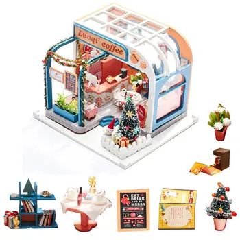 Diy casa de bonecas de Natal em miniatura de madeira Montar 3D Miniaturas casa de bonecas, kits de brinquedos Para Crianças de Presente de Aniversário casetta legno