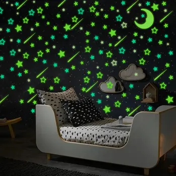 Dktie 3D luminosa adesivos de parede luminoso adesivos no escuro cor fluorescente adesivos de quarto de crianças teto da sala decoração