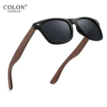 Dois pontos Black Walnut Óculos de sol de Madeira Polarizada Óculos de Homens, Óculos de Homens a Proteção UV400 Óculos de Madeira de Óculos de Sol