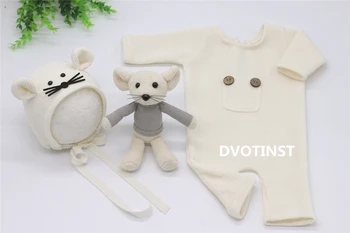 Dvotinst Recém-nascido de Fotografia de Adereços para o Bebê Bonito Macio Mouse Roupas Bonnet Boneca Manta de Bebe, Fotografia de Estúdio sessão de Fotos Adereços