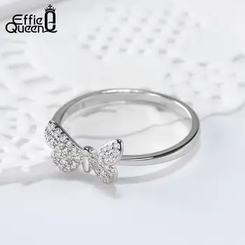 Effie Queen Genuine 925 Sterling Silver Women Rings Cute Butterfly Silver&Gold Color AAA Cubic Zircon Fashion Ring Jewelry KSR59