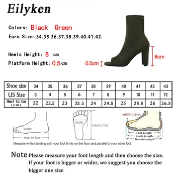 Eilyken Primavera, Outono Novo Sexy Boca Aberta Toe Ankle Boots De Moda De Tecido Elástico Curto Meia Botas De Salto Alto Senhoras Festa Do Sapato