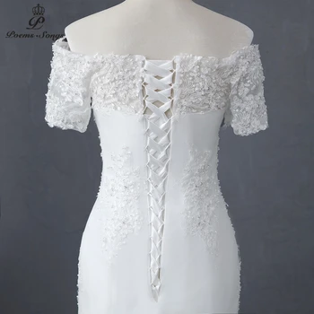 Elegante Barco estilo de gola manga curta vestido de noiva sereia de casamento vestidos de casamento vestido de noiva vestidos de noiva robe de mariee