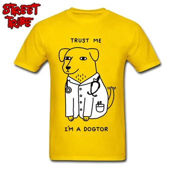 Engraçado dos Homens T-shirt de Confiança Cão Médico Cartoon T-Shirt De 2018 Verão Amarelo Tops Barato Personalizado Tolos Roupas de Algodão Tees