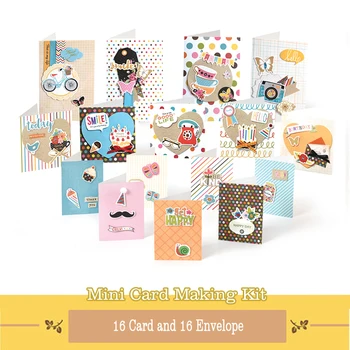 Eno Saudação DIY Cartão de Kit de 16 Mini Cartões de Tomada de Pacote de Presente Para Filhos de Dia Crianças de Cartão de Artesanato Mini Cartões