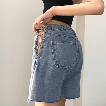 Europeus e Americanos 2020 Verão de Comércio exterior da Mulher Nova Irregular de Divisão Buraco de Cintura Alta Jeans Calça Reta feminino Calças M