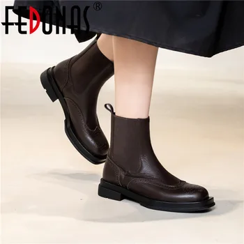 FEDONAS 2020 Queda de Sapatos de Mulheres Ankle Boots Com Saltos Genuíno Letaher Salto Alto Botas Botas de Terceiros Escritório Senhora Sapatos de Mulher