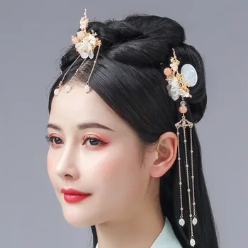 FORSEVEN Chinês Hanfu Vestido de Grampos Grampos Borboleta Flor Resplandecente Cristal de Pérolas de Borla Cabelo Pentes Tiara de Conjuntos de Jóias