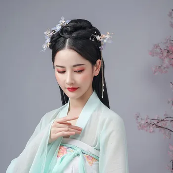 FORSEVEN Chinês Hanfu Vestido de Grampos Grampos Borboleta Flor Resplandecente Cristal de Pérolas de Borla Cabelo Pentes Tiara de Conjuntos de Jóias