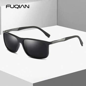 FUQIAN Marca Designer TR90 Praça Polarizada Homens Óculos de sol Ultra Leve Óculos de Sol Masculino Vintage, Óculos de Condução