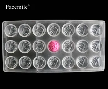 Facemile Rosa Flor de policarbonato de Chocolate Plástico Doces Molde Panificação Pastelaria Ferramenta de Tabuleiro 54009 Presente