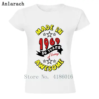 Feito Em 1969 Mulheres T-Shirt de Verão Interessante Camiseta Tamanho S-XL Autêntica Família de Impressão Kawaii Camisa