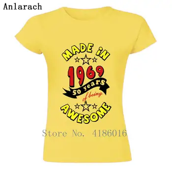 Feito Em 1969 Mulheres T-Shirt de Verão Interessante Camiseta Tamanho S-XL Autêntica Família de Impressão Kawaii Camisa