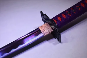 Feito à mão Espada Japonesa Katana Roxo com Alto teor de Carbono do Aço da Lâmina de Madeira Bainha HL