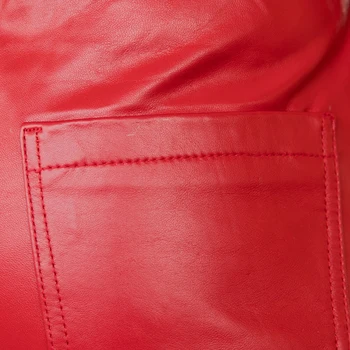 Feminino Real Lápis Calças Vermelhas Casual Outono de pele de Carneiro Genuína Calças de Couro Mulheres 2020 Novo Plus Tamanho 4XL Streetwear