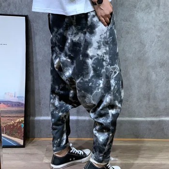 Fluido Virilha Soltar calças de estilo Japonês de Camuflagem Largas Calças de Harém de Mulheres do hip hop e streetwear Namorado cintura Elástica Corredores