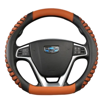 Forma de D Cobertura de Volante de Couro + Gelo Seda para Geely Atlas Emgrand EC7 Coolray VW Golf 7 Hyundai Santa fe-2020